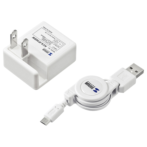 サンワサプライ】USB電源アダプター(USB-AC・microUSBケーブル付き