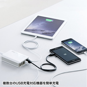 USB充電器（各2.4Aまで対応・最大6台まで充電可能・ホワイト・タブレット・スマートフォン・モバイル機器対応・複数・コンパクト）