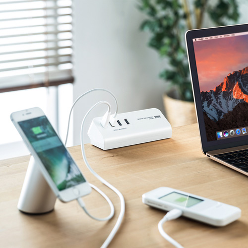 USB充電器（コンセント・TypeC・1ポート・USB・3ポート・クランプ式・机固定・スマホ・ホワイト） ACA-IP51W サンワサプライ