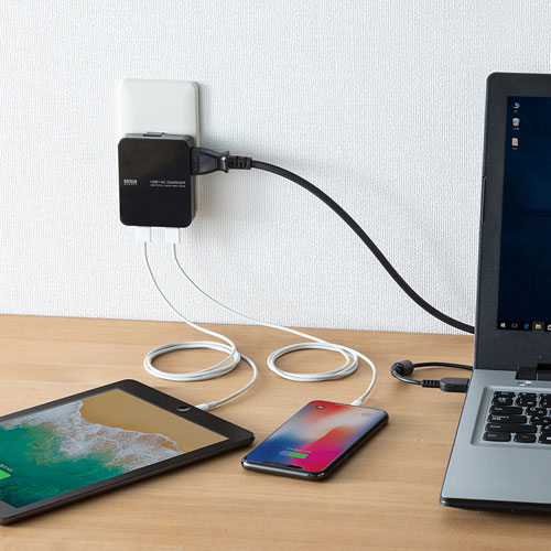 ACコンセント付きUSB充電器（2ポート・合計3.4A・ブラック） ACA