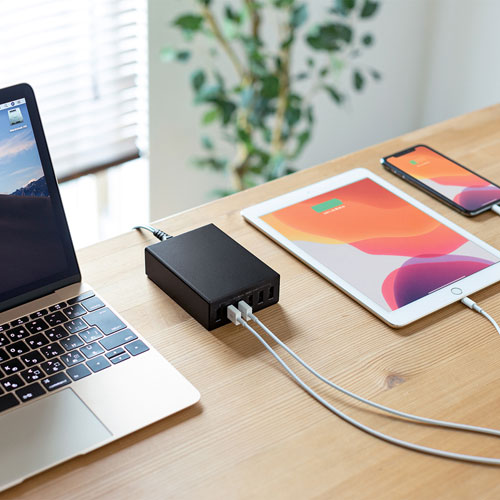 USB充電器（6ポート・合計12A・ブラック）