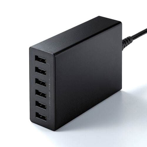 USB充電器（6ポート・合計12A・ブラック）