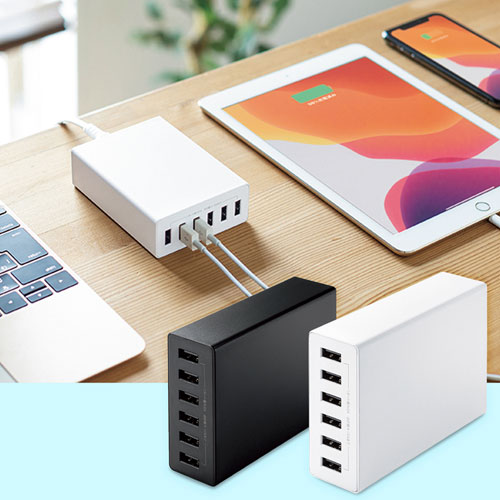 USB充電器（6ポート・合計12A・ホワイト）