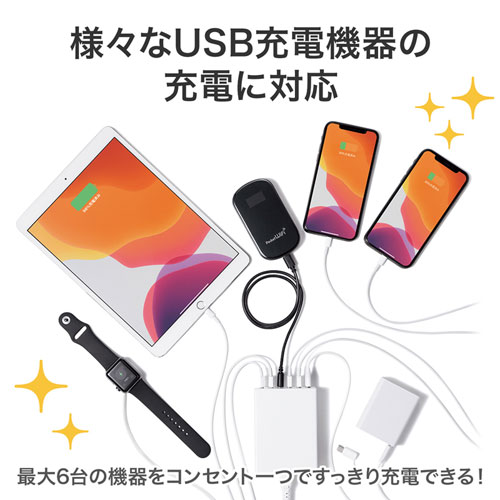 USB充電器（6ポート・合計12A・ホワイト）