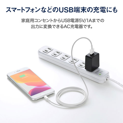 USB充電器（1ポート・1A・広温度範囲対応タイプ・ブラック）