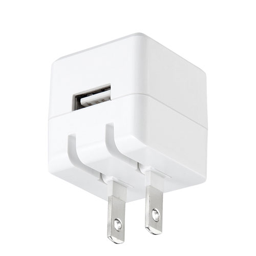 USB充電器（1A・高耐久タイプ・キューブ型・コンパクト・1ポート・持ちはこび・ホワイト）