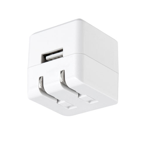 USB充電器（1A・高耐久タイプ・キューブ型・コンパクト・1ポート・持ちはこび・ホワイト）