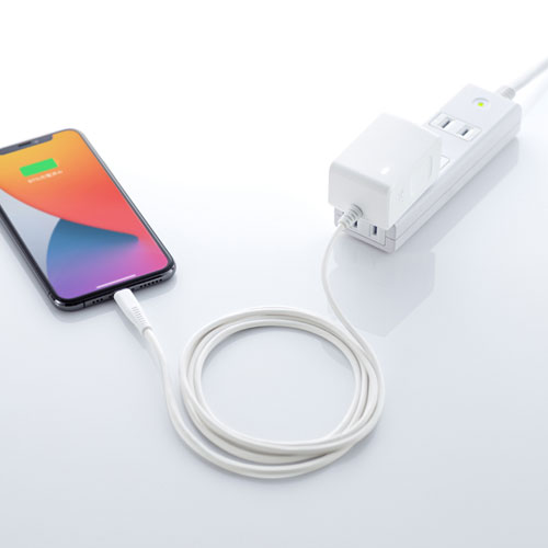 AC充電器（Lightningケーブル一体・2.4A・ホワイト・MFi認証・1.5ｍ）ACA-IP77LT