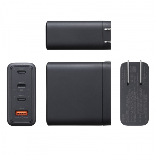 USB-C充電器（PD充電器・100W・USB-A×1&USB-C×3・合計4ポート・GaN窒化ガリウム・折りたたみ式プラグ・急速充電・ノートパソコン・複数ポート・コンパクト・急速充電・ブラック）
