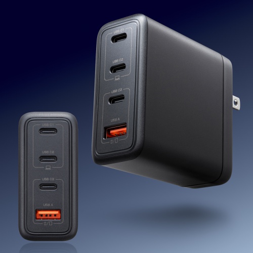 USB-C充電器（PD充電器・100W・USB-A×1&USB-C×3・合計4ポート・GaN窒化ガリウム・折りたたみ式プラグ・急速充電・ノートパソコン・複数ポート・コンパクト・急速充電・ブラック）