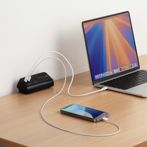 USB充電器（クランプ式・机固定・PD65W・Type-C×2ポート＋USB A×2ポート・4台同時充電・複数ポート・絶縁キャップ・ブラック）