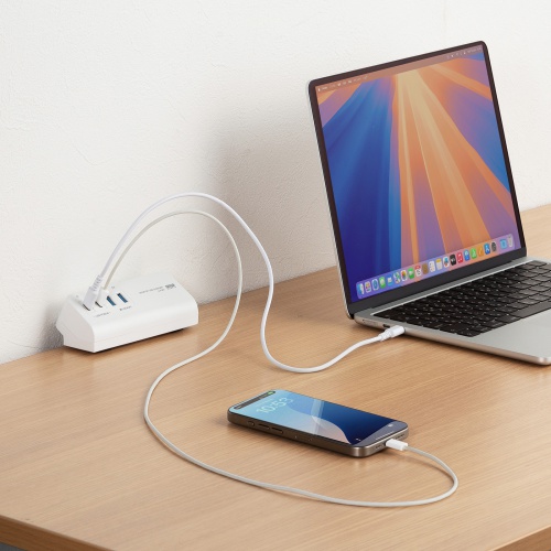 USB充電器（クランプ式・机固定・PD65W・Type-C×2ポート＋USB A×2ポート・4台同時充電・複数ポート・絶縁キャップ・ホワイト）