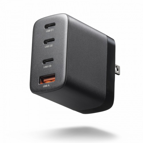 USB-C充電器（PD 充電器・65W・4ポート・Type-C×3・USB-A×1・GaN採用・折りたたみ式プラグ・急速充電・ノートパソコン・複数ポート・PSE適合商品・ブラック）