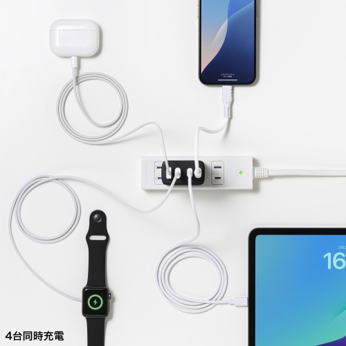 USB-C充電器（PD 充電器・65W・4ポート・Type-C×3・USB-A×1・GaN採用・折りたたみ式プラグ・急速充電・ノートパソコン・複数ポート・PSE適合商品・ブラック）