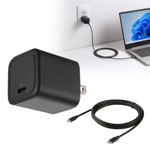 USB充電器（PD45W・Type-Cケーブル付き（2m）・C×1 GaN採用・PD-PPS対応・折りたたみ式プラグ・超小型・急速充電・ノートパソコン・スマホ・タブレット・PSE適合商品）