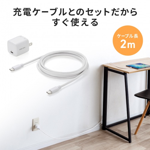 充電ケーブルセット（USB-C充電器・AC充電器・PD20W・急速充電・超小型・折りたたみ式プラグ・PSE取得・ケーブル長2m・iPhone・iPad・スマホ・タブレット・モバイルバッテリー）