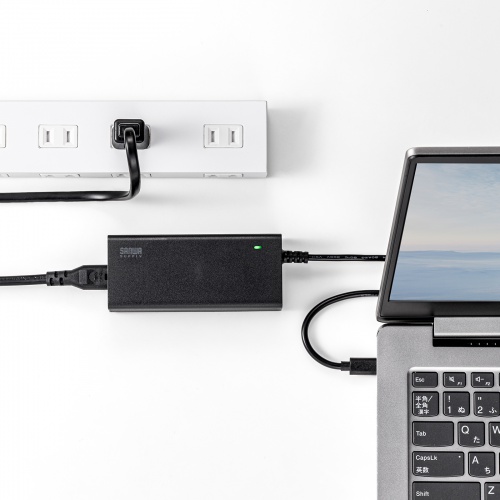 ACアダプター（USB PD対応AC充電器・PD65W・電源コード型・Type-Cケーブル一体型・ノートパソコン充電・ブラック）