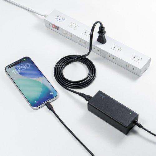 ACアダプター（USB PD対応AC充電器・PD65W・電源コード型・Type-Cケーブル一体型・ノートパソコン充電・ブラック）