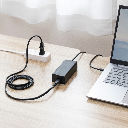 ACアダプター（USB PD対応AC充電器・PD65W・電源コード型・Type-Cケーブル一体型・ノートパソコン充電・ブラック）