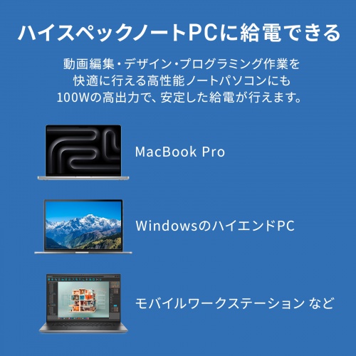 AC充電器（ACアダプタ・PD100W・Type-Cケーブル一体型・ノートパソコン・ドッキングステーション用）