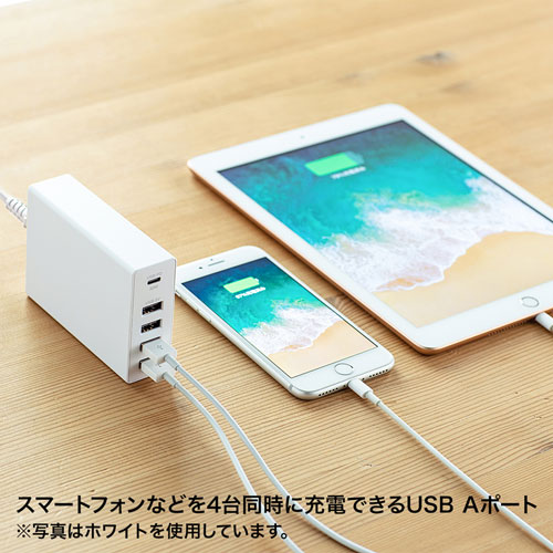USB Power Delivery対応AC充電器（5ポート・合計60W・ブラック）