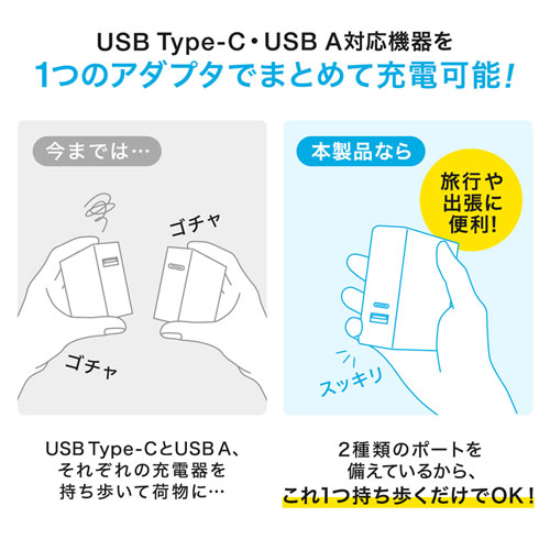 AC充電器（USB Power Delivery対応・2ポート・Type-C，合計30W）