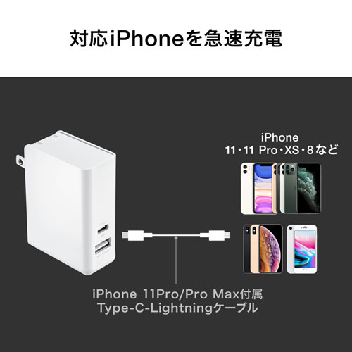 AC充電器（USB Power Delivery対応・2ポート・Type-C，合計30W）