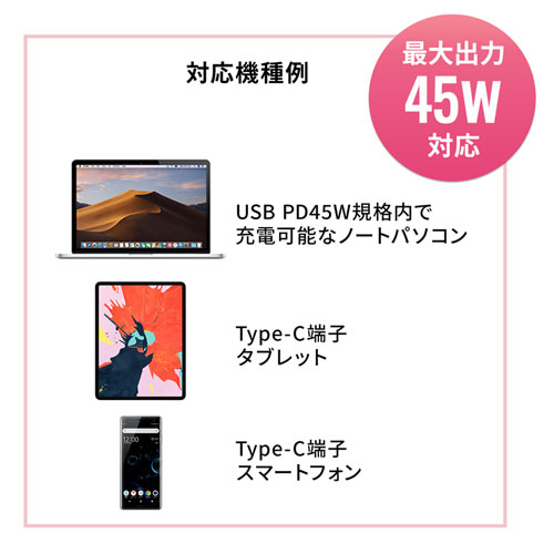 タイプC充電器(パソコン充電器・iPhone・コンセント・一体型・PD・45W・iPhone15・iPhone15plus・おすすめ･ﾌﾞﾗｯｸ) ACA-PD75BK サンワサプライ