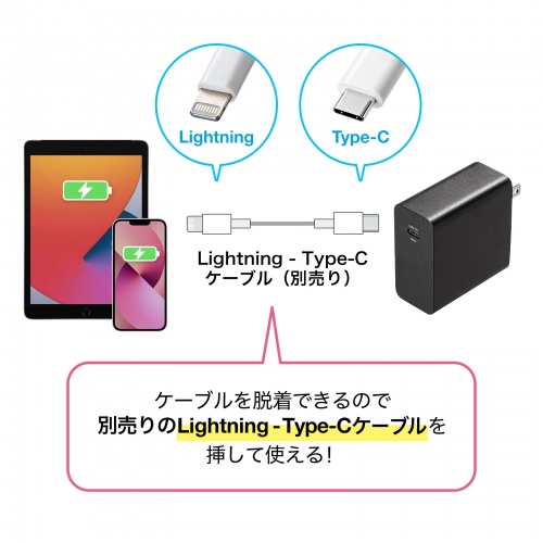 タイプC充電器(パソコン充電器・iPhone・コンセント・アダプター・PD・65W・Type-Cケーブル付き・おすすめ・ブラック） ACA-PD91BK サンワサプライ