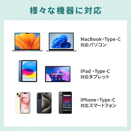 タイプC充電器(パソコン充電器・iPhone・コンセント・アダプター・PD・おすすめ・100W・Type-Cケーブル一体型・ブラック） ACA-PD94BK サンワサプライ