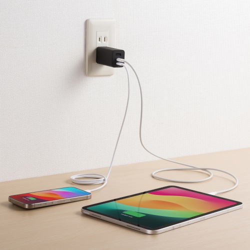 USB PD対応AC充電器（PD65W・Type-C×2＋Type-A×1） ACA-PD95BK サンワサプライ