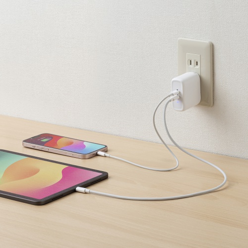 タイプC充電器（PD20W・2ポート・PD対応・iPhone・iPad・急速充電・小型・コンパクト・PSE取得）ACA-PD97W サンワサプライ