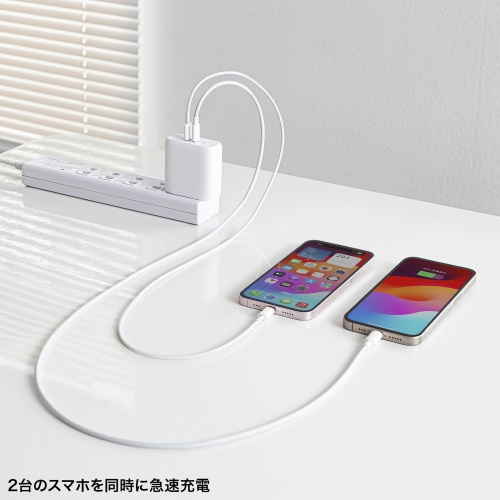 タイプC充電器（PD20W・2ポート・PD対応・iPhone・iPad・急速充電・小型・コンパクト・PSE取得）ACA-PD97W サンワサプライ