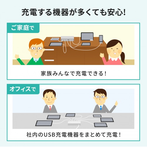 USB充電器（Type-C 6ポート・合計72W出力・PD20W・高出力・スマホ・タブレット・複数ポート）