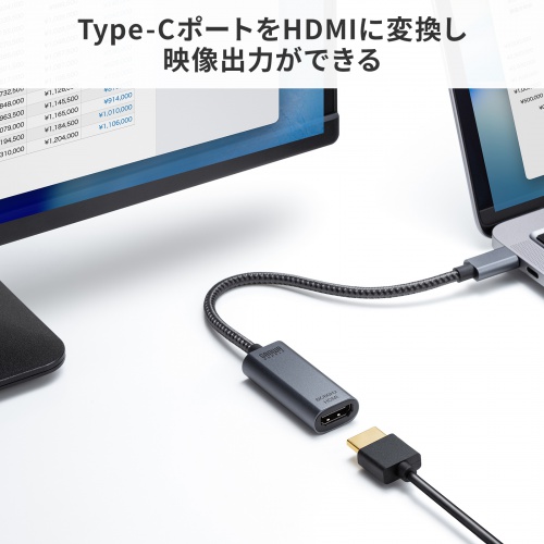 USB Type-CーHDMI変換アダプタ（4K/120Hz・8K/60Hz・HDR・ケーブル長20cm・DP・Alt・高画質・ガンメタリック）