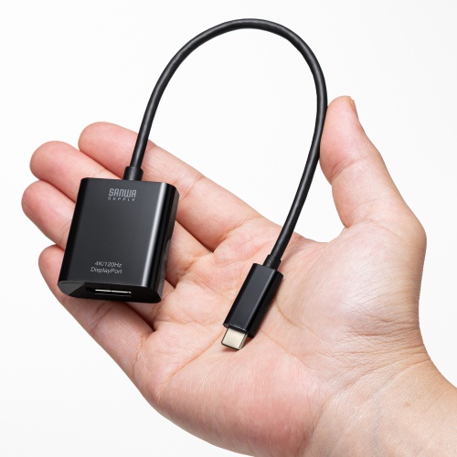 USB Type-C - DiplayPort 変換アダプタ（4K/120Hz・HDR 対応・ケーブル長20cm・小型・コンパクト・ブラック）