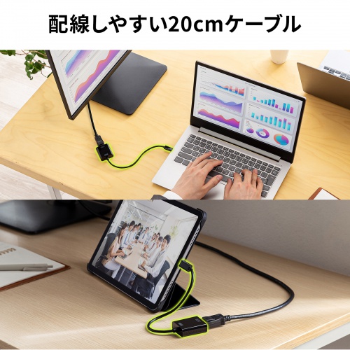 USB Type-C - DiplayPort 変換アダプタ（4K/120Hz・HDR 対応・ケーブル長20cm・小型・コンパクト・ブラック）