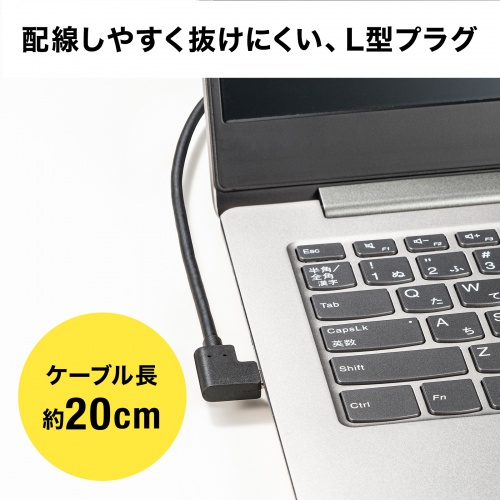 USB Type C-HDMI変換アダプタ（4K/30Hz・L字・ケーブル長20cm・ブラック）AD-ALCHD02L