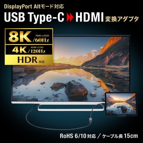 USB Type C-HDMI変換アダプタ(8K/60Hz/HDR対応)　AD-ALCHDR03