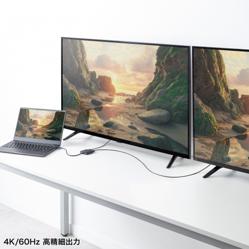 USB-C HDMI 変換アダプタ（2画面・4K/60Hz・HDR・ケーブル長20cm・Windows・マルチディスプレイ・ミラーリング）