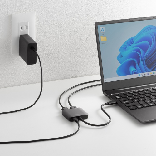 USB Type C-HDMI変換アダプタ（2画面・4K/60Hz・HDR対応・PD100W・ケーブル長20cm・ブラック）