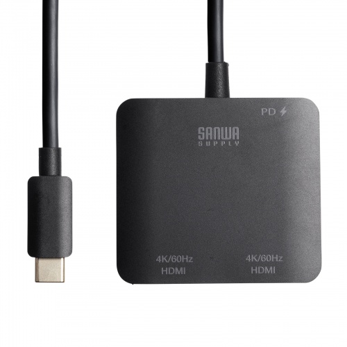 USB Type C-HDMI変換アダプタ（2画面・4K/60Hz・HDR対応・PD100W・ケーブル長20cm・ブラック）