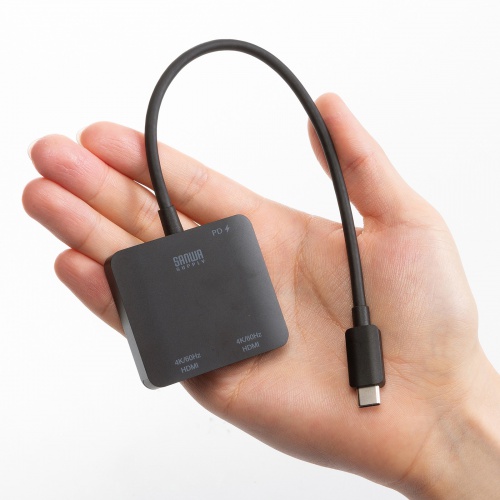 USB Type C-HDMI変換アダプタ（2画面・4K/60Hz・HDR対応・PD100W・ケーブル長20cm・ブラック）