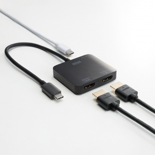 USB Type C-HDMI変換アダプタ（2画面・4K/60Hz・HDR対応・PD100W・ケーブル長20cm・ブラック）