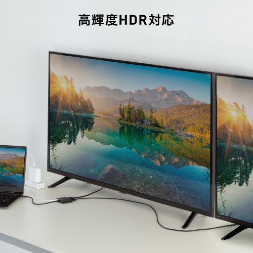 USB Type C-HDMI変換アダプタ（2画面・4K/60Hz・HDR対応・PD100W・ケーブル長20cm・ブラック）