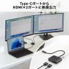 USB Type C-HDMI変換アダプタ（2画面・4K/60Hz・HDR対応・PD100W・ケーブル長20cm・ブラック）