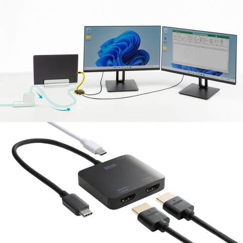 USB Type C-HDMI変換アダプタ（2画面・4K/60Hz・HDR対応・PD100W・ケーブル長20cm・ブラック）