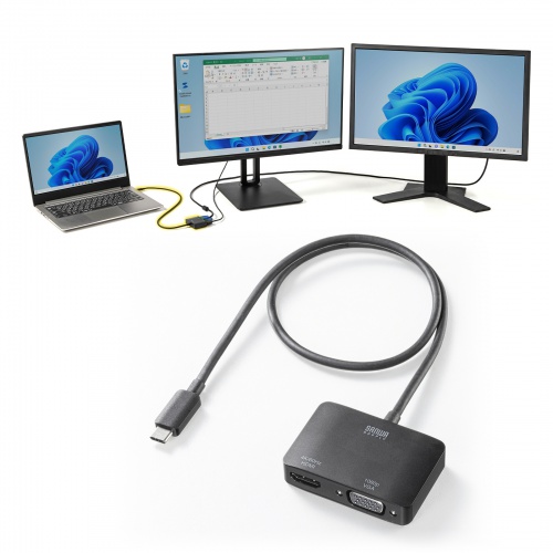 USB Type-C HDMI / VGA 変換アダプタ（2画面出力・4K/60Hz・ケーブル長50cm）