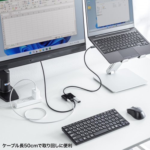 USB Type-C HDMI 変換アダプタ（USB Aポート・4K/60Hz・PD140W・ケーブル長50cm・USBハブ・MacBook・iPad Pro対応・iPad Air対応・HDR）