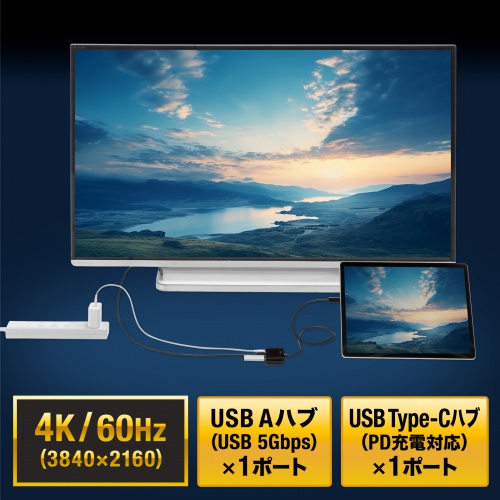 USB Type-C HDMI 変換アダプタ（USB Aポート・4K/60Hz・PD140W・ケーブル長50cm・USBハブ・MacBook・iPad Pro対応・iPad Air対応・HDR）